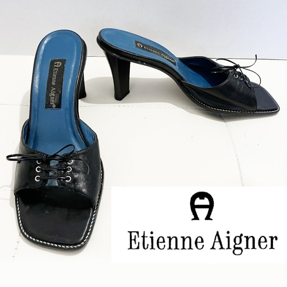 Etienne Aigner Session Black Mules Heels w/Ties | Size 7.5M